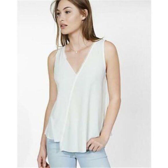 Express Tank Top Sz Medium Black Blue Mixed Fabric Mesh Trim Deep V-Neck shirt m - Picture 3 of 11